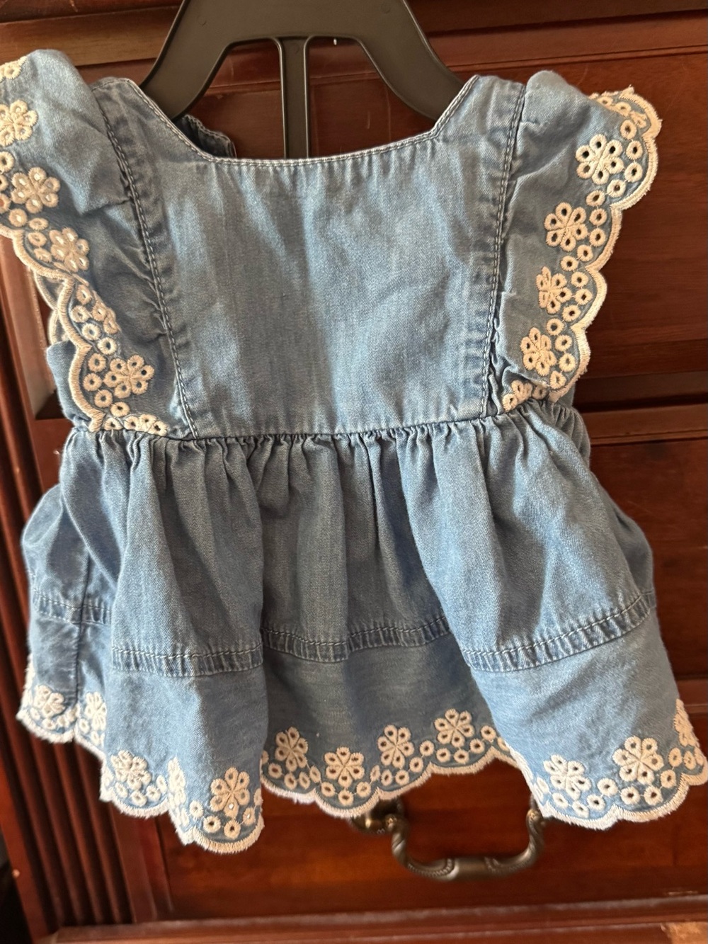 Baby Gap- Girls Denim Ruffle Dress with White Eyelet Trim